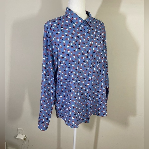 Collective concepts sz lg blouse top silky feel in a mini design in blues, rust - Picture 6 of 10